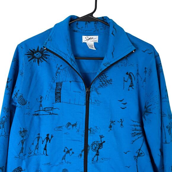 Chico’s Spa Blue Zip Front Jacket Size 1 (M) Abstract Embroidered Print - Picture 3 of 6